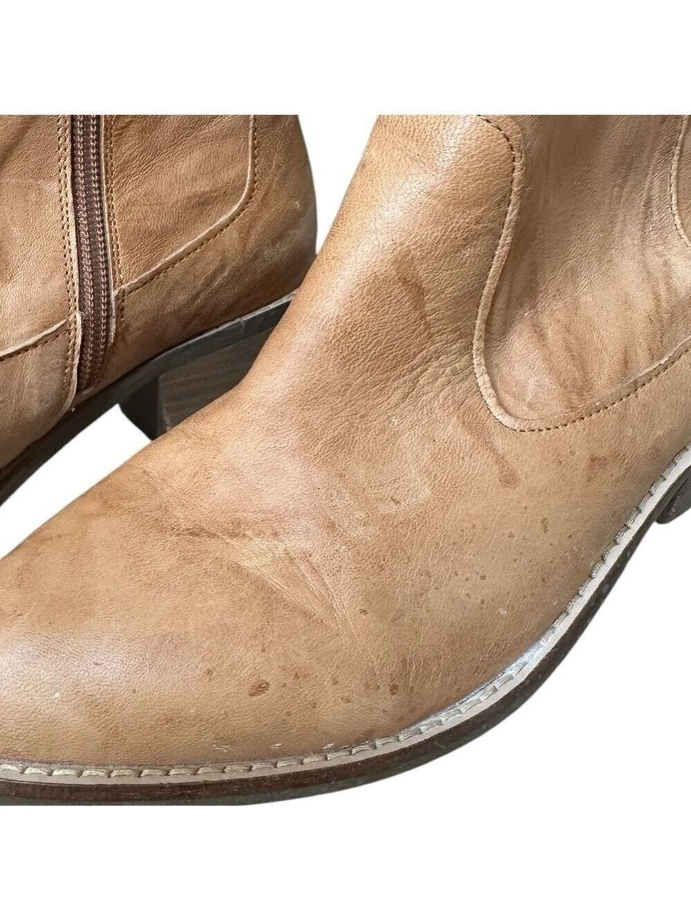 Kelsi Dagger Brooklyn Tan leather cowgirl style ankle booties side zip size 8 - Picture 3 of 6
